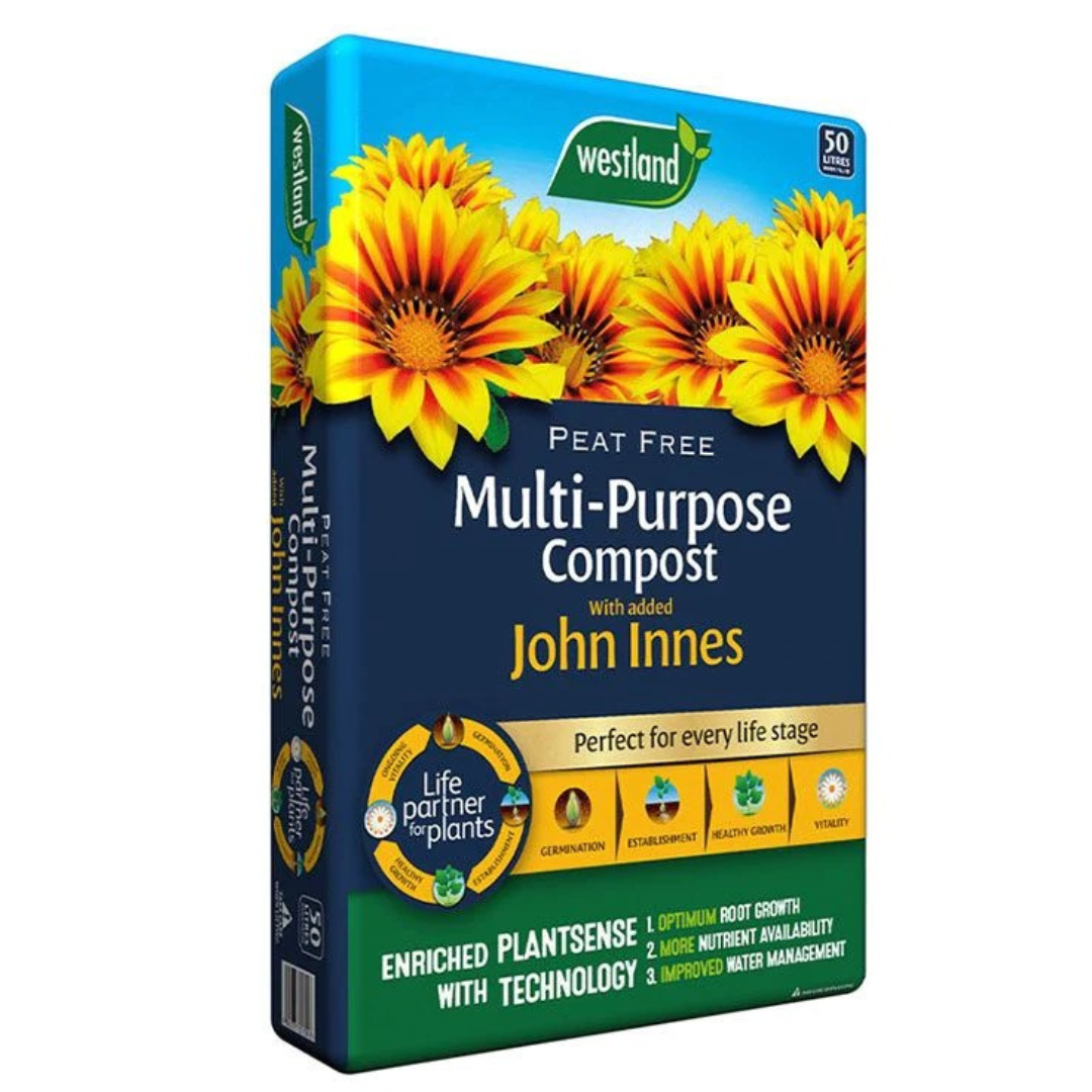 Westland Multi-Purpose Compost packaging with flowers on a white background