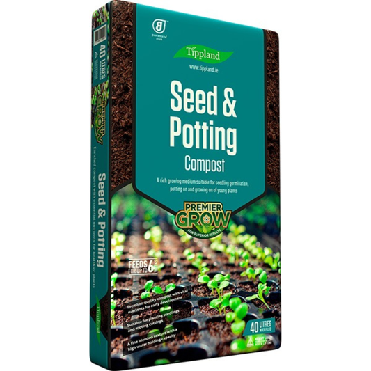 Box of Tippland Seed & Potting Compost with images of plants and text on a white background