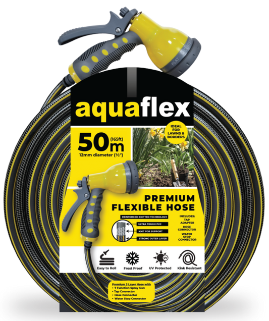 Aquaflex Premium 50m Knitted Hose with 7 Function Spray Head
