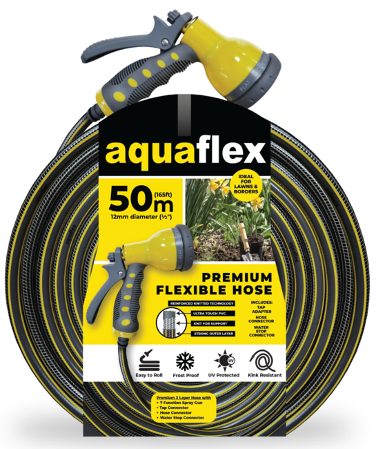 Aquaflex Premium 50m Knitted Hose with 7 Function Spray Head