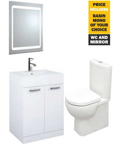Sonas 60 Turin White 2 Door Vanity Pack With Mirror, Tap And Tonique Wc - *Special Offer